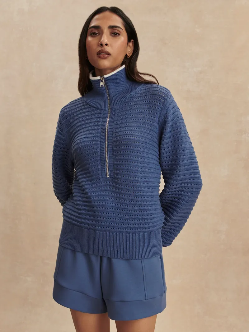 Varley Morwenna Half-Zip Knit - Bijou Blue-3