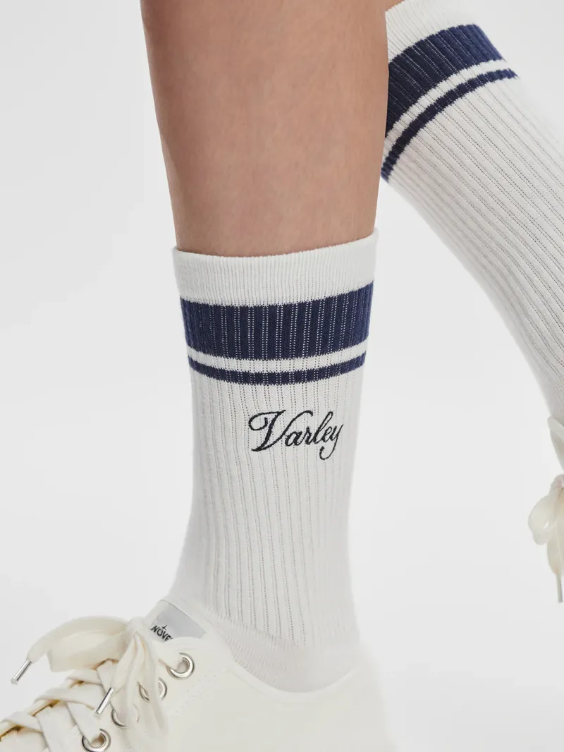 Varley Lamar Club Stripe Sock - White/ Blue Nights-2
