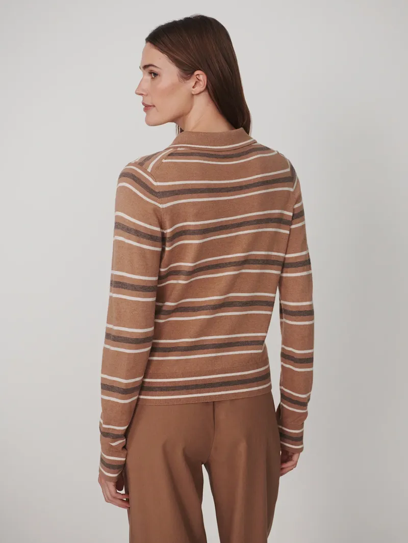 Varley Mayra Stripe Knit Polo - Camel-4