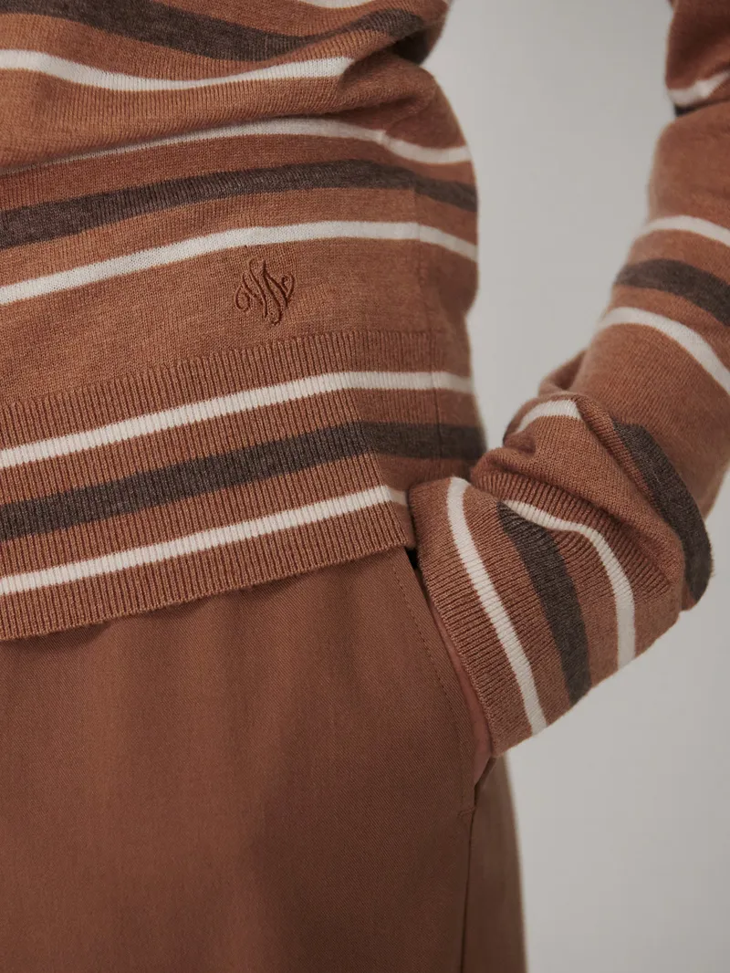 Varley Mayra Stripe Knit Polo - Camel-3