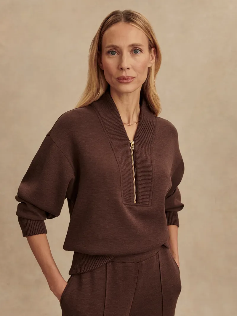 Varley Sally Half-Zip Sweat - Coffee Bean Marl