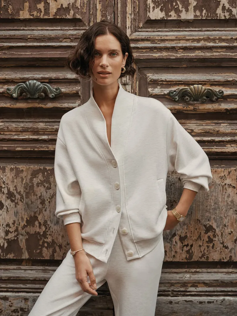 Varley Celeste Button Through Sweat - Ivory Marl