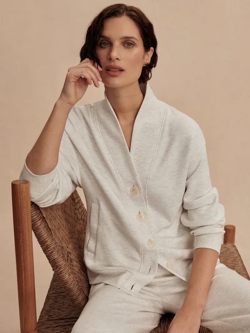 Varley Celeste Button Through Sweat - Ivory Marl-1