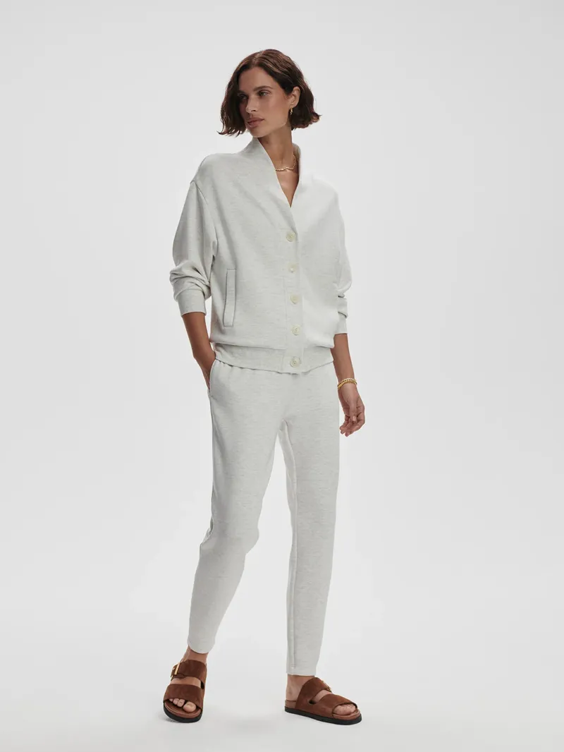 Varley Celeste Button Through Sweat - Ivory Marl-2