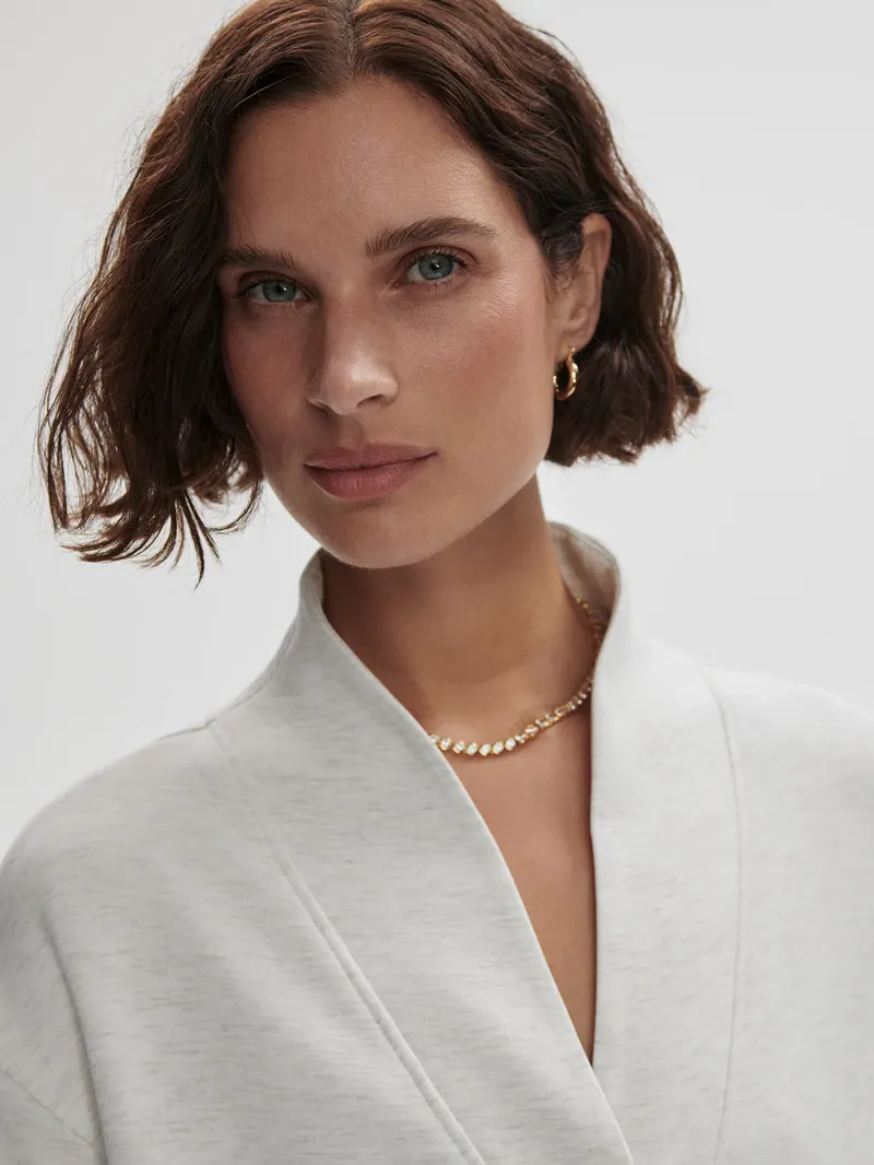 Varley Celeste Button Through Sweat - Ivory Marl-3