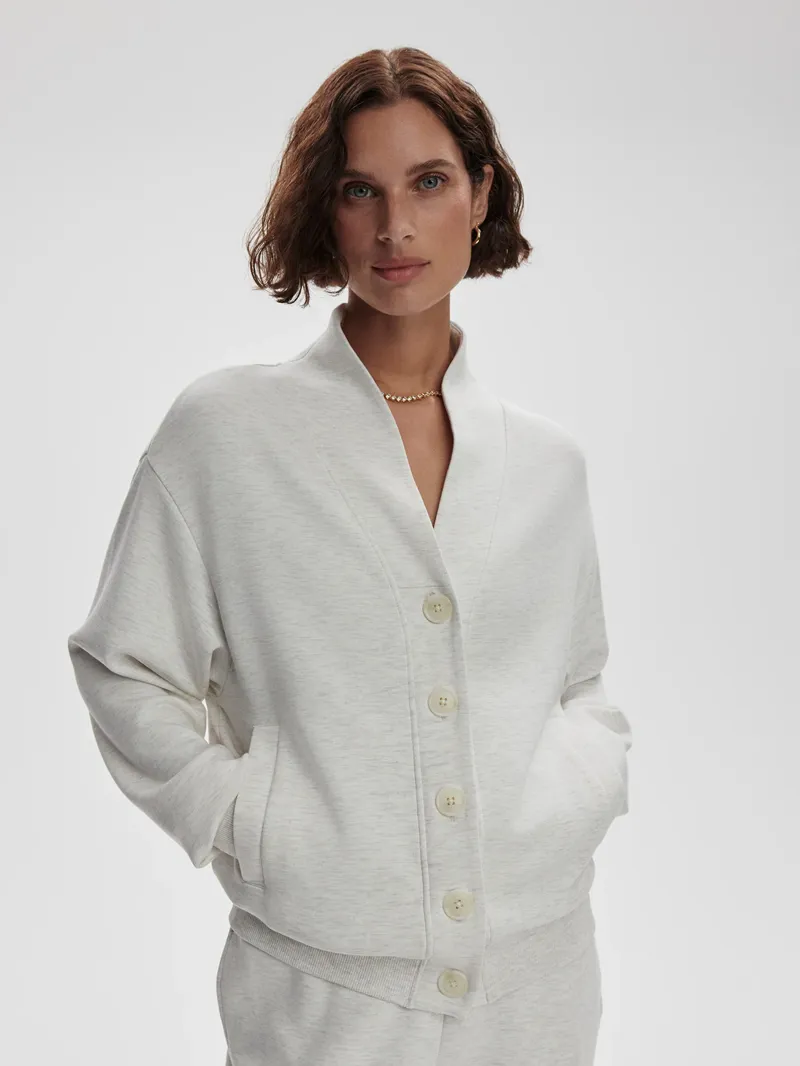 Varley Celeste Button Through Sweat - Ivory Marl-4