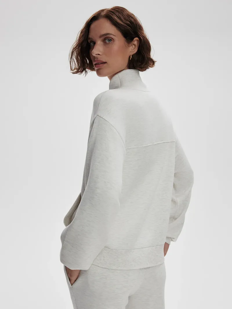 Varley Celeste Button Through Sweat - Ivory Marl-5