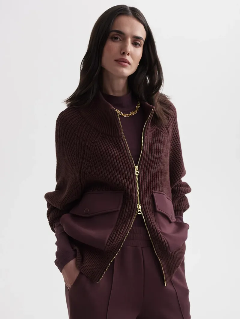 Varley Tessa Knit Jacket - Deep Mahogany