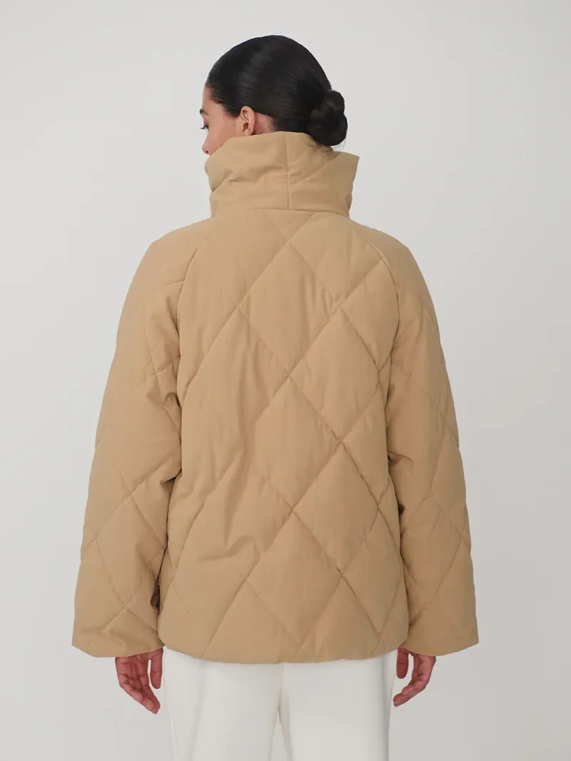 Varley Evren Short Quilted Coat - Light Taupe-4