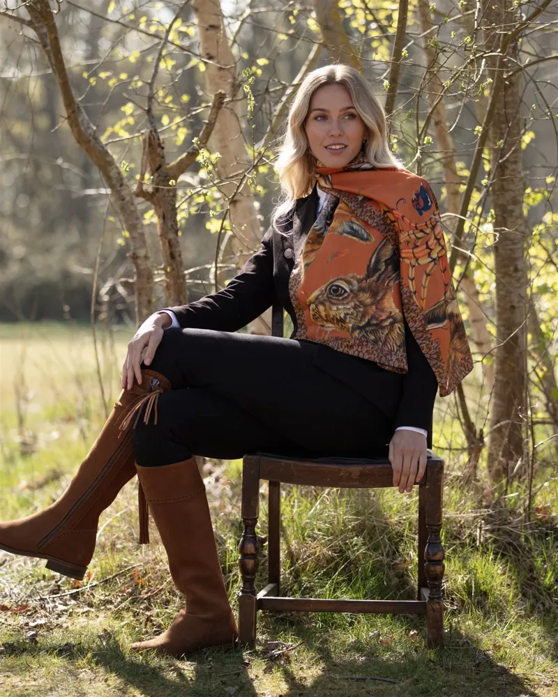 Clare Haggas A Head Of The Game Burnt Orange Classic Scarf-8