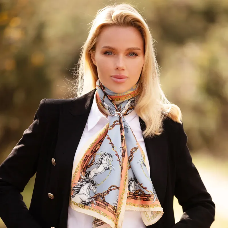 Clare Haggas Rearing To Go Powder Blue And Rose Classic Scarf