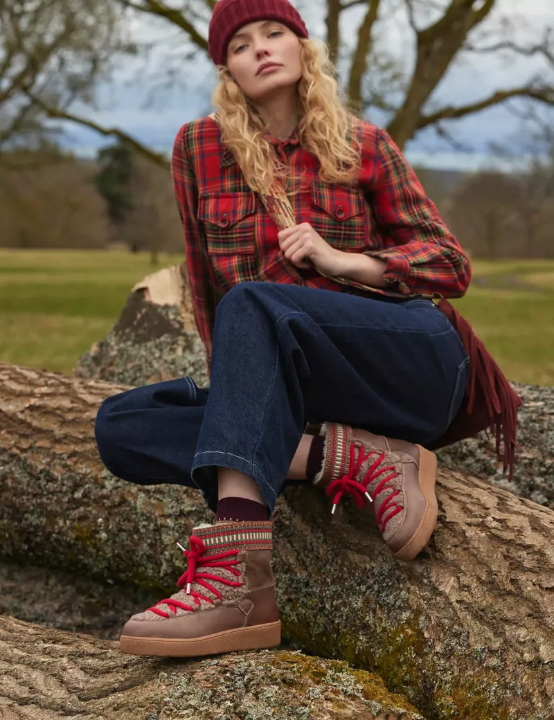 Penelope Chilvers Cosmos Fleece Boot - Dark Brown/Multi-1