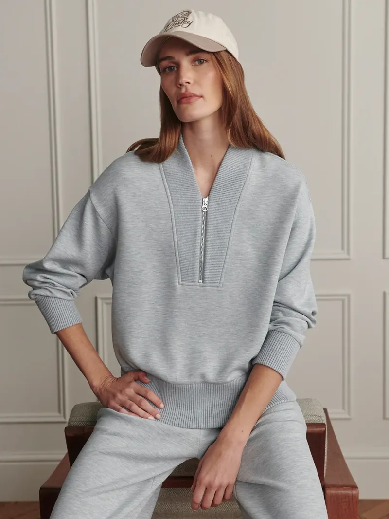 Varley Sally Half-Zip Sweat - Blue Green Marl