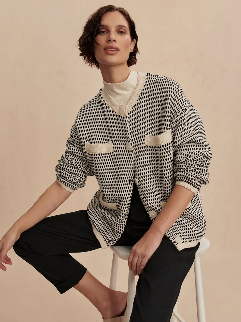 Varley Tidewell Textured Knit Jacket - Birch Multi Stitch