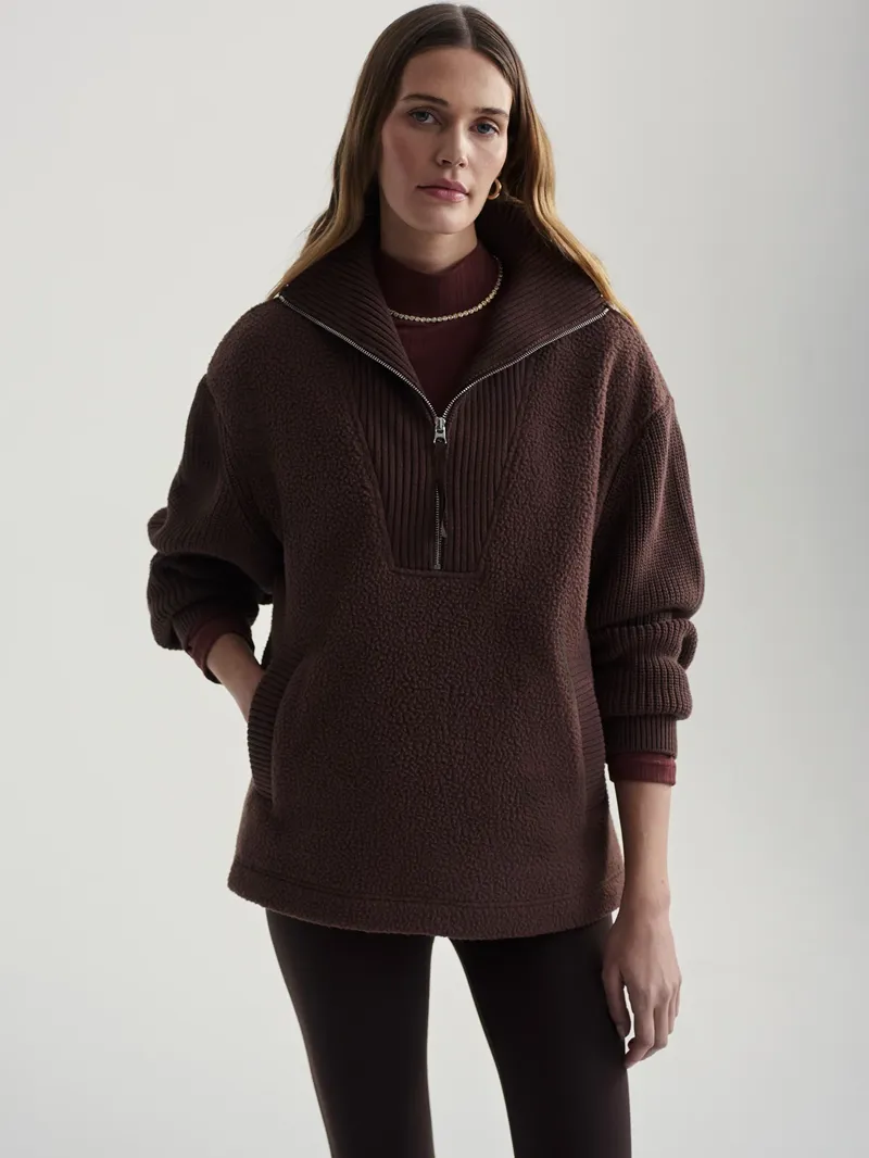 Varley Theresa Half Zip Fleece Combo - Chestnut