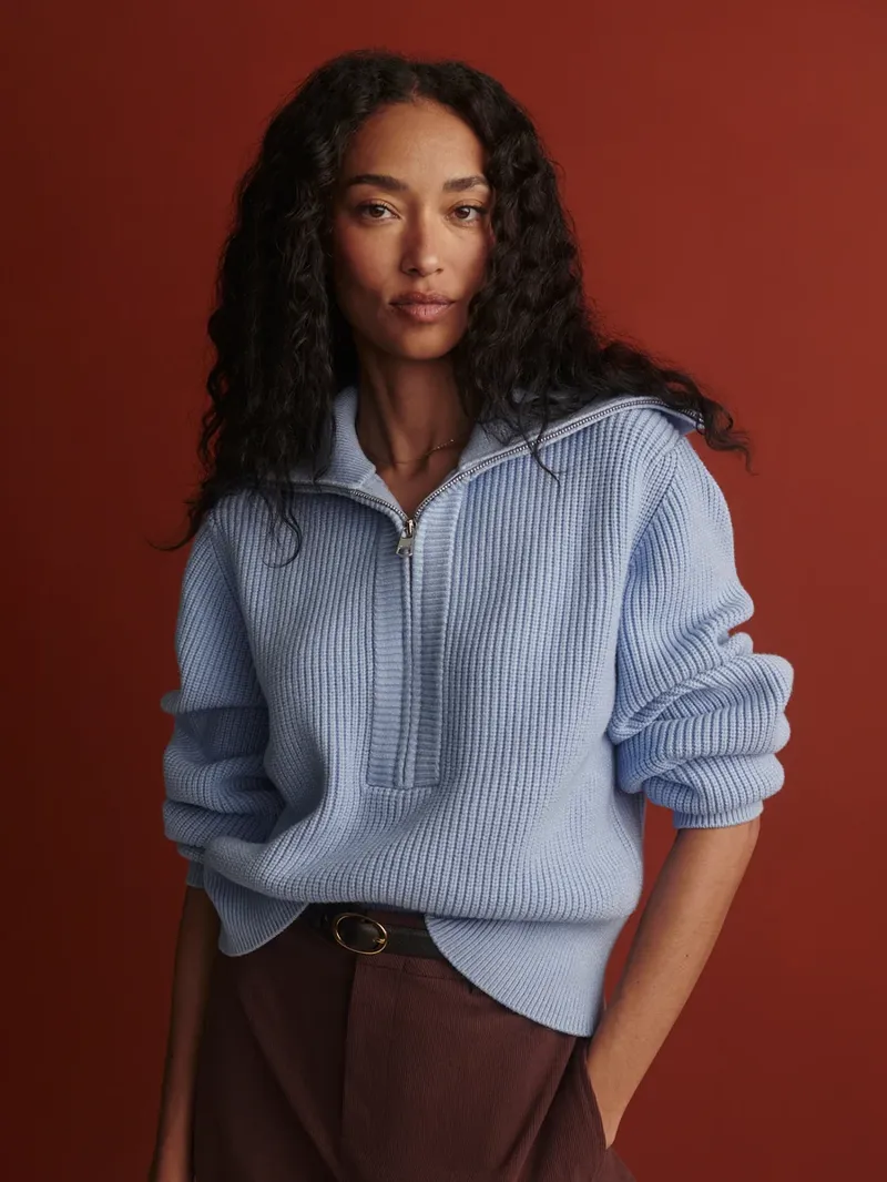Varley Maura Half-Zip Rib Knit - Kentucky Blue