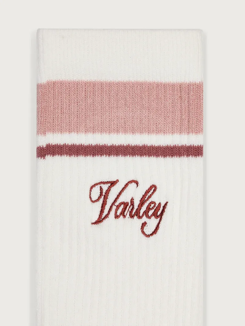 Varley Lamar Club Stripe Sock - Egret/ Pale Mauve/ Dusty Rose-1