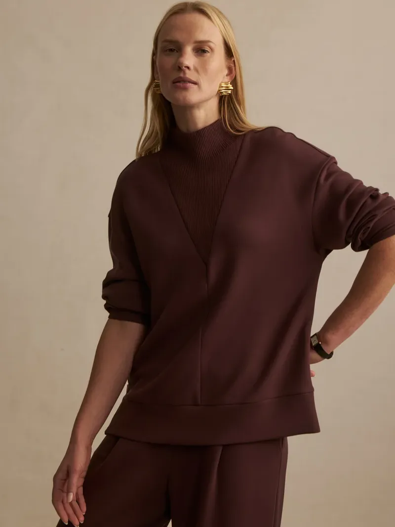 Varley Novi Longline Mock Neck Sweater - Deep Mahogany-1