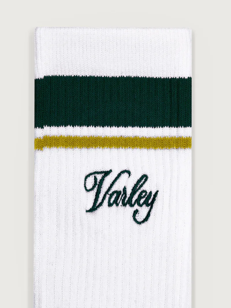 Varley Lamar Club Stripe Sock - White/ Forest/ Ochre-1