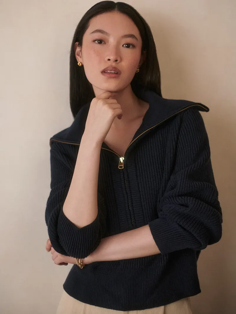 Varley Maura Half-Zip Rib Knit - Navy-3