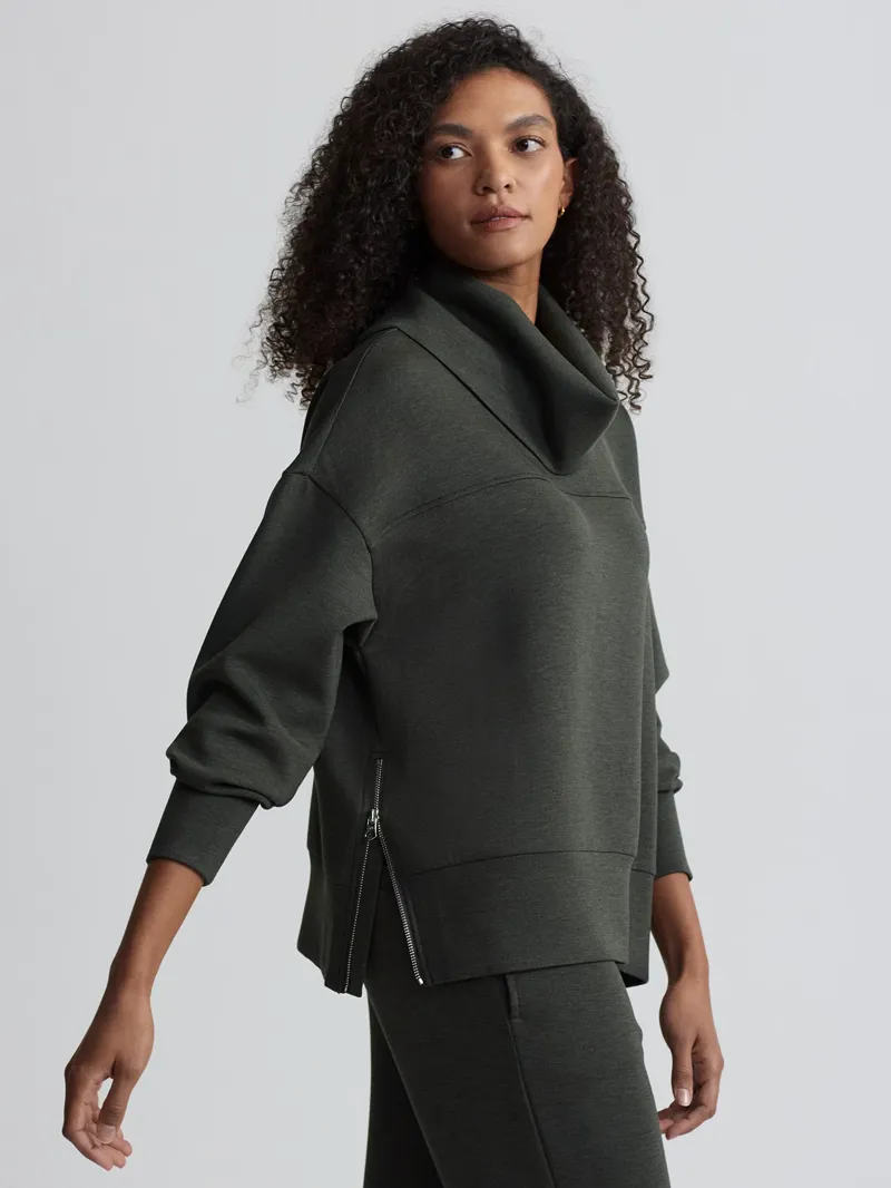Varley Priya Longline Sweat - Olive Marl-2
