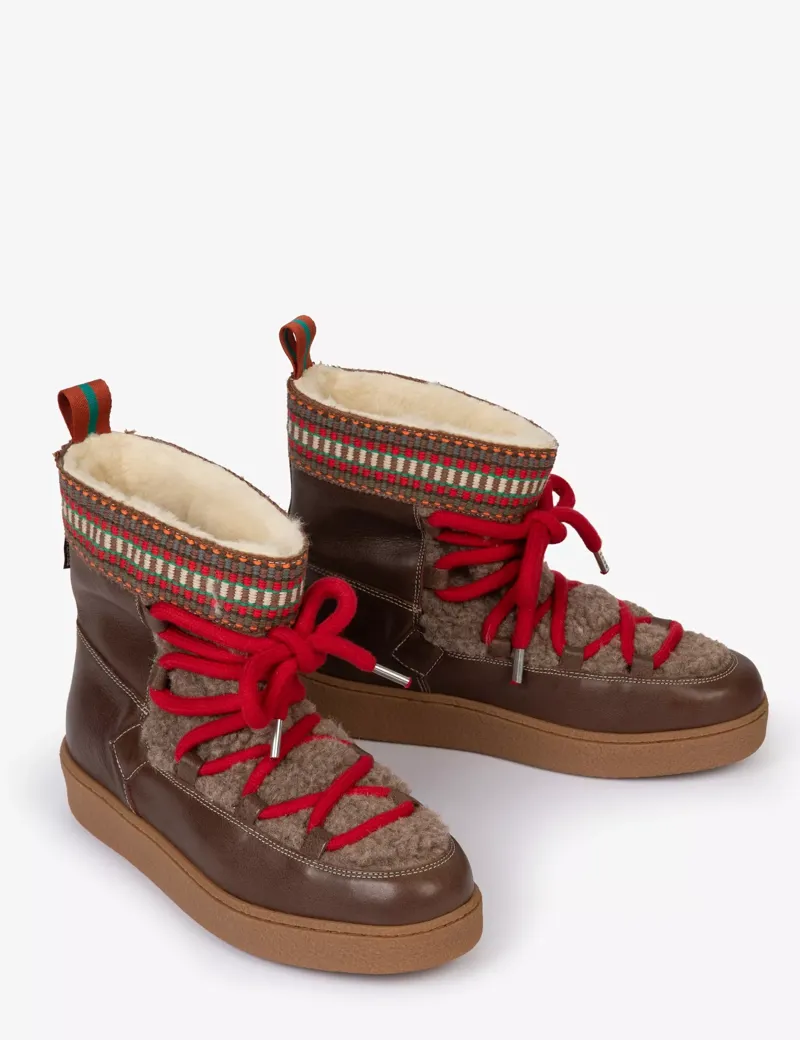 Penelope Chilvers Cosmos Fleece Boot - Dark Brown/Multi