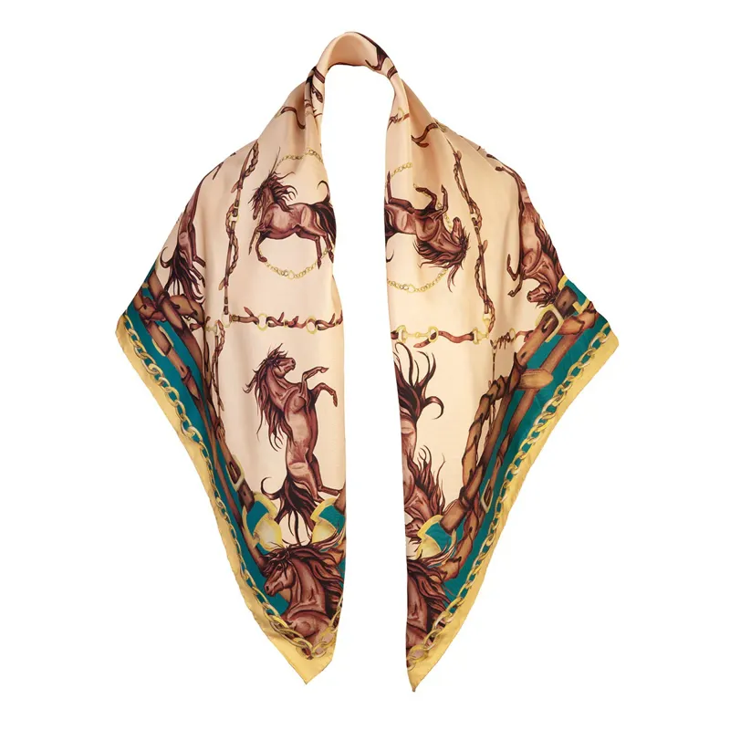 Clare Haggas Rearing To Go Oyster And Teal Large Square Scarf-1