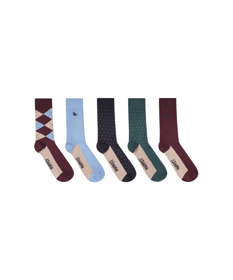 Schoffel Bamboo Socks - Box of 5 - Argyle Pattern Mix