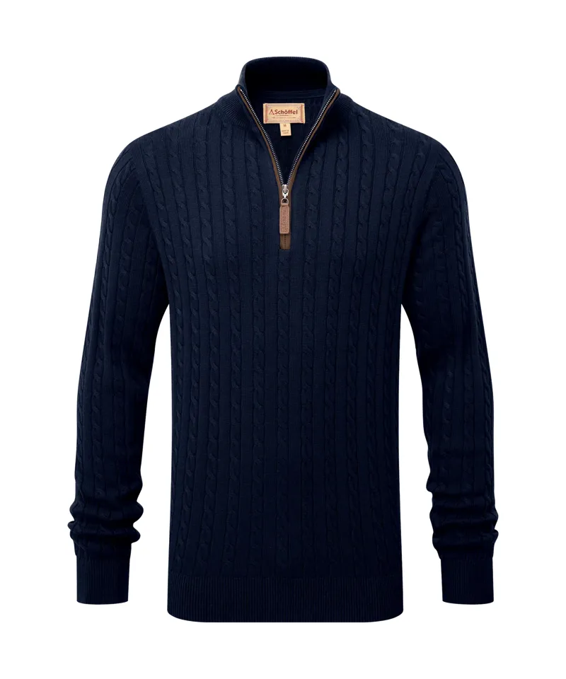 Schoffel Calton Cotton Cashmere Cable Quarter Zip Jumper - Navy