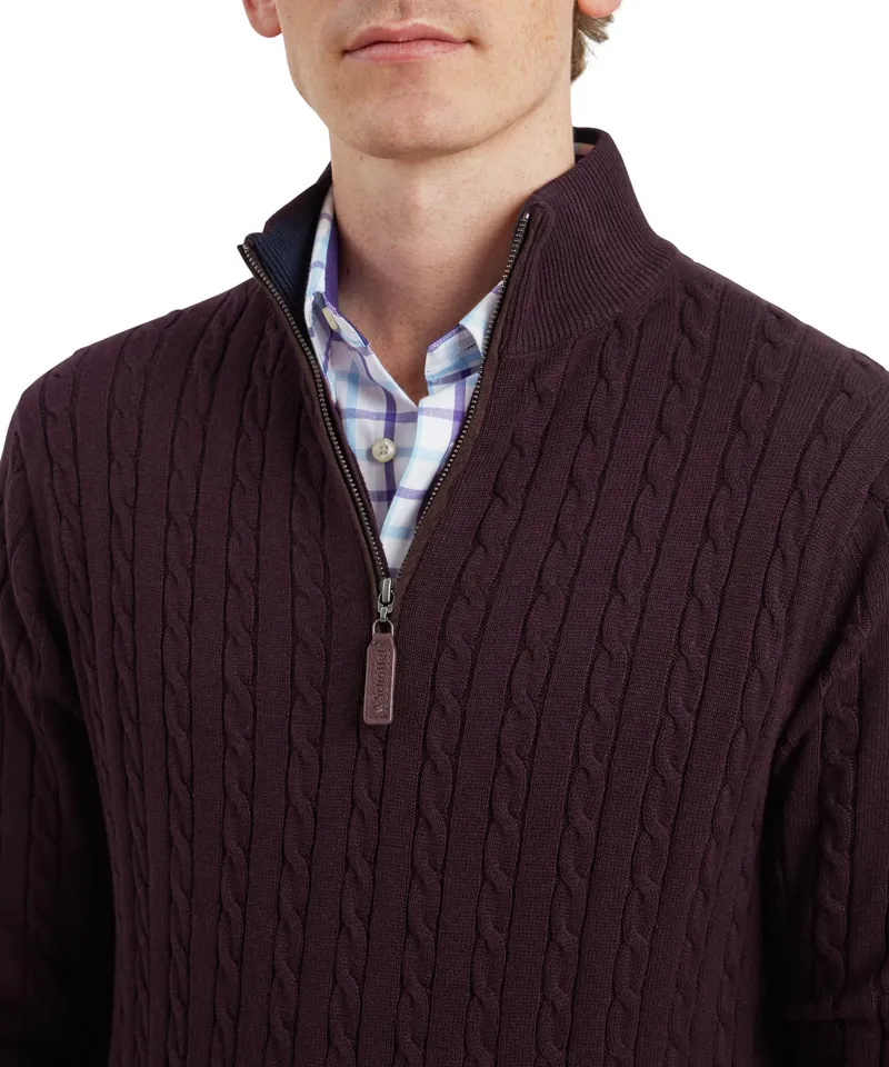 Schoffel Calton Cotton Cashmere Cable Quarter Zip Jumper - Wine-4