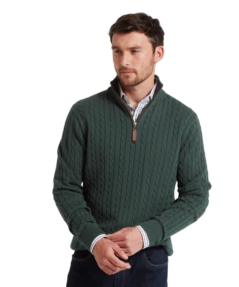 Schoffel Calton Cotton Cashmere Cable Quarter Zip Jumper - Botanical Green-1