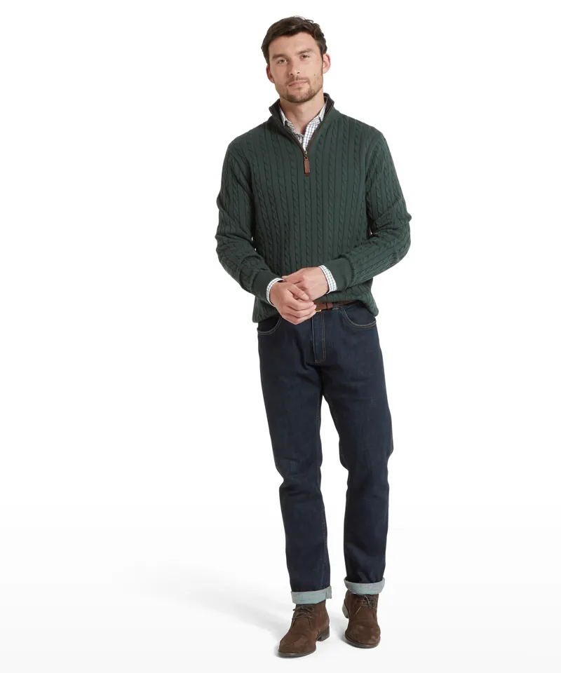 Schoffel Calton Cotton Cashmere Cable Quarter Zip Jumper - Botanical Green-2
