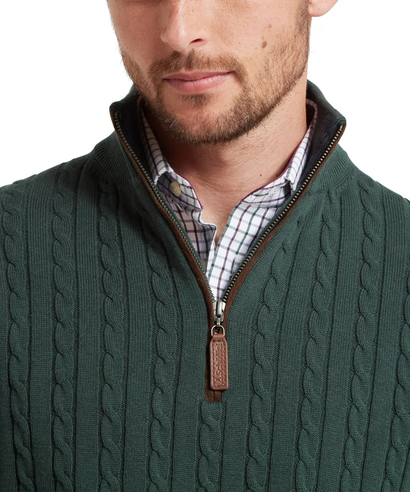 Schoffel Calton Cotton Cashmere Cable Quarter Zip Jumper - Botanical Green-5