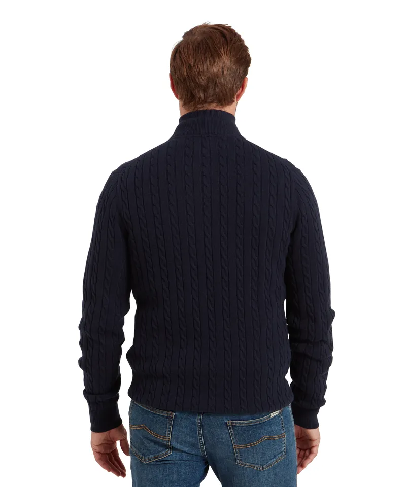 Schoffel Calton Cotton Cashmere Cable Quarter Zip Jumper - Navy-4