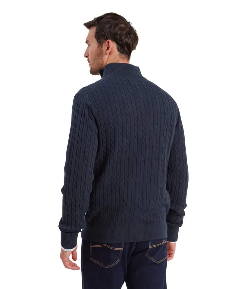 Schoffel Calton Cotton Cashmere Cable Quarter Zip Jumper - Petrol Blue-4