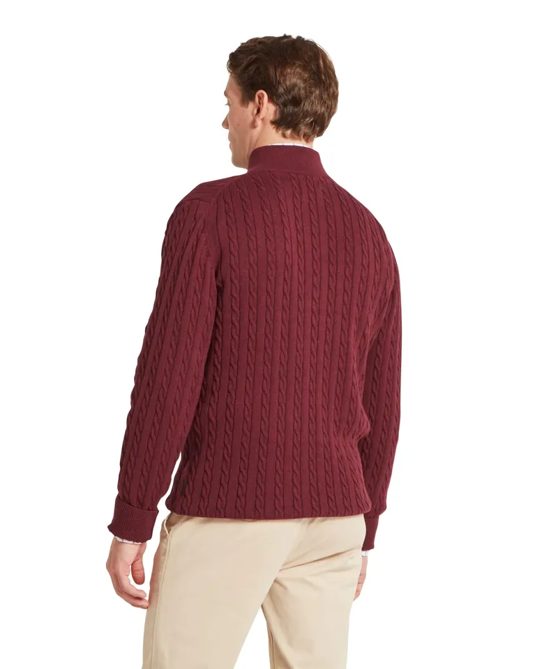 Schoffel Calton Cotton Cashmere Cable Quarter Zip Jumper - Burgundy-3