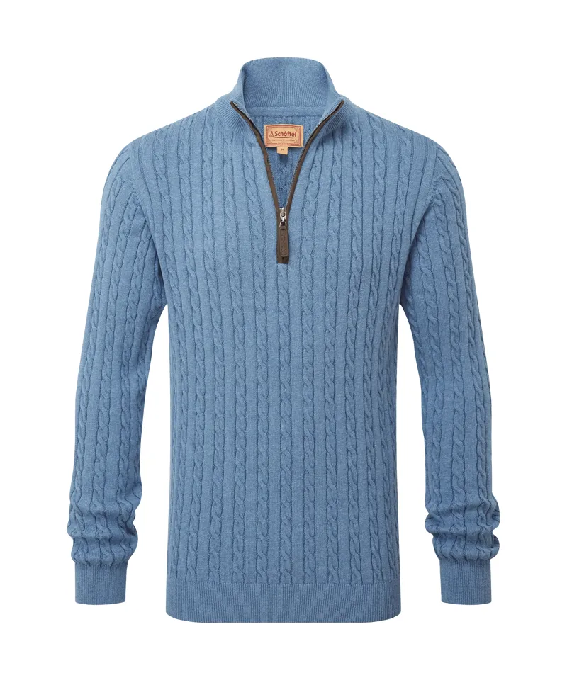 Schoffel Calton Cotton Cashmere Cable Quarter Zip Jumper - Lake Blue-7