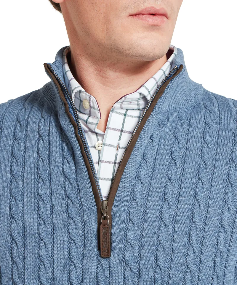 Schoffel Calton Cotton Cashmere Cable Quarter Zip Jumper - Lake Blue-4