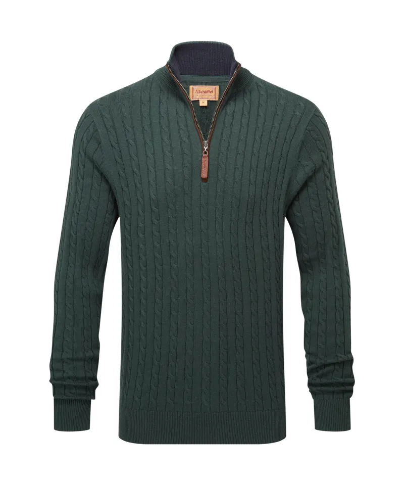 Schoffel Calton Cotton Cashmere Cable Quarter Zip Jumper - Botanical Green