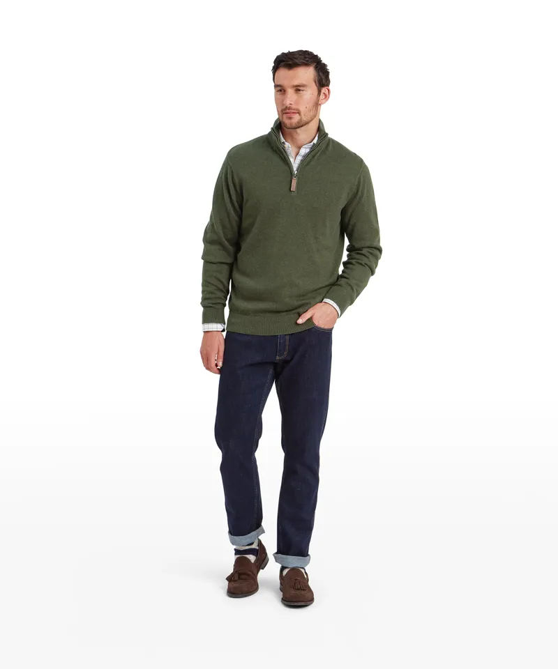 Schoffel Lewis Lambswool Quarter Zip Jumper - Woodland-1