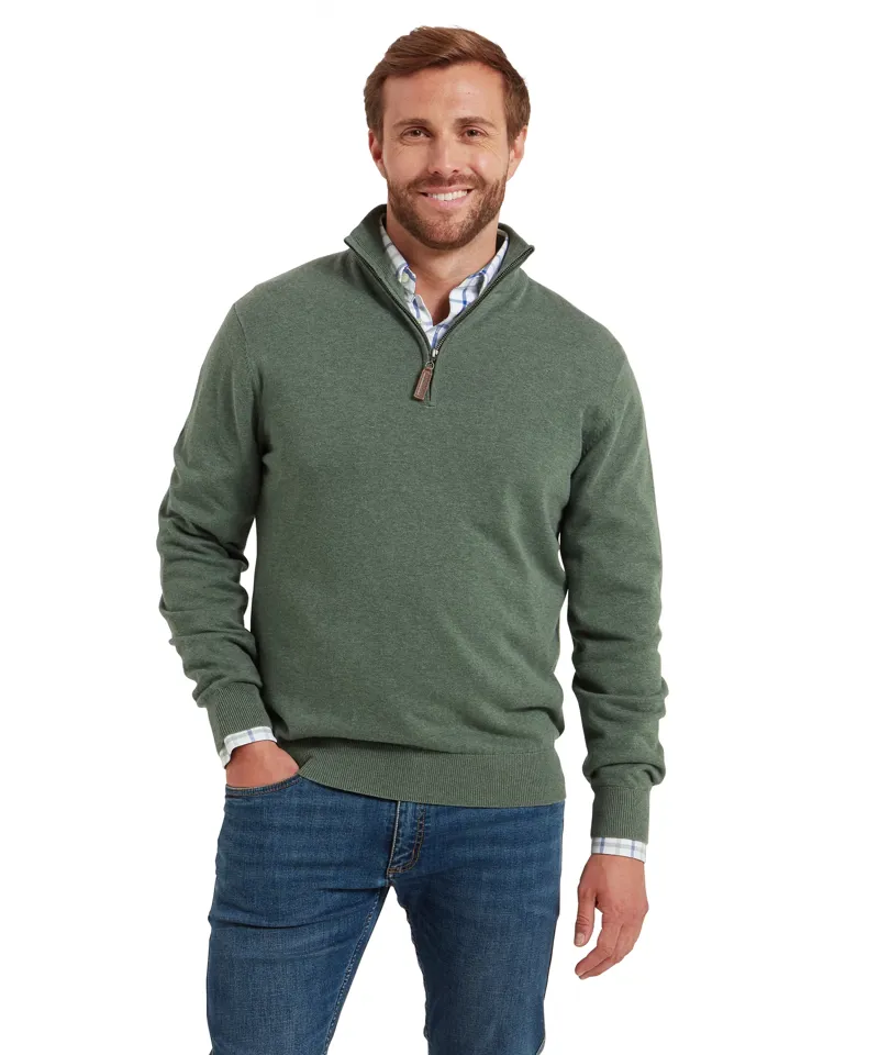 Schoffel Porthmeor Pima Cotton Quarter Zip Jumper - Country Green-1