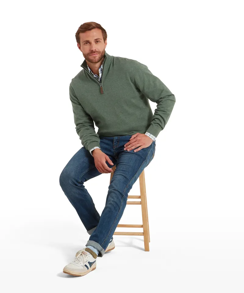 Schoffel Porthmeor Pima Cotton Quarter Zip Jumper - Country Green-2