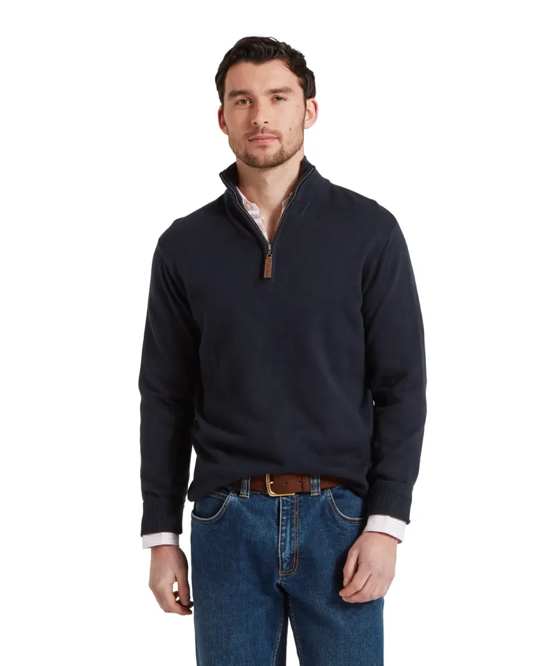 Schoffel Porthmeor Pima Cotton Quarter Zip Jumper - Navy-1