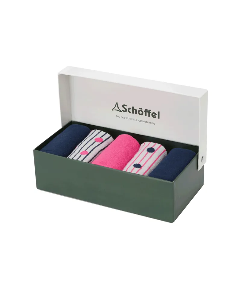 Schoffel Bamboo Socks - Box of 5 - Navy and Pink Mix-1