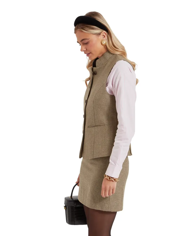 Schoffel Millport Tweed Nehru Waistcoat - Houndstooth Tweed-2