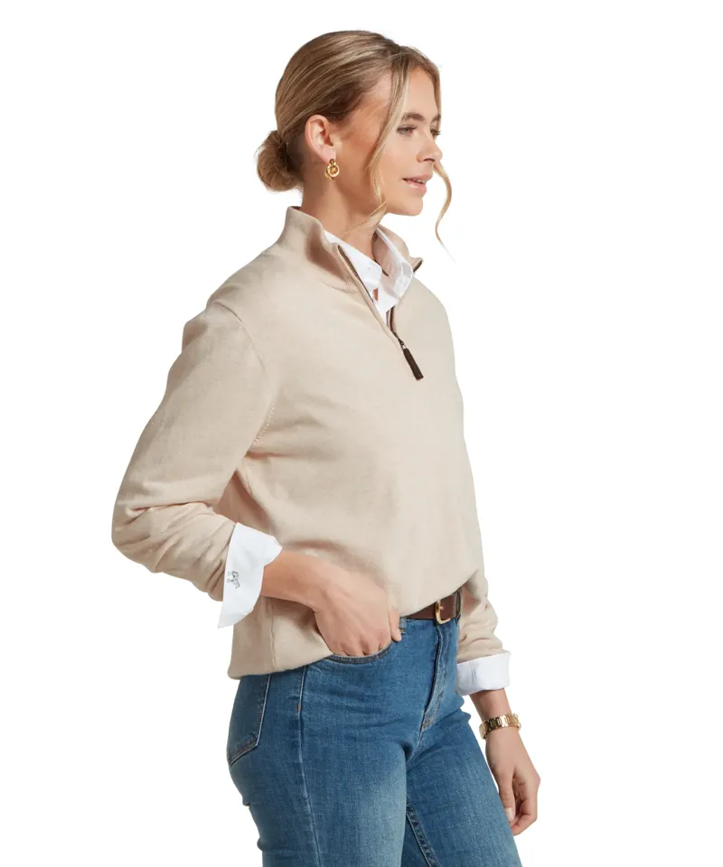 Schoffel Polperro Pima Cotton Quarter Zip - Oat-3