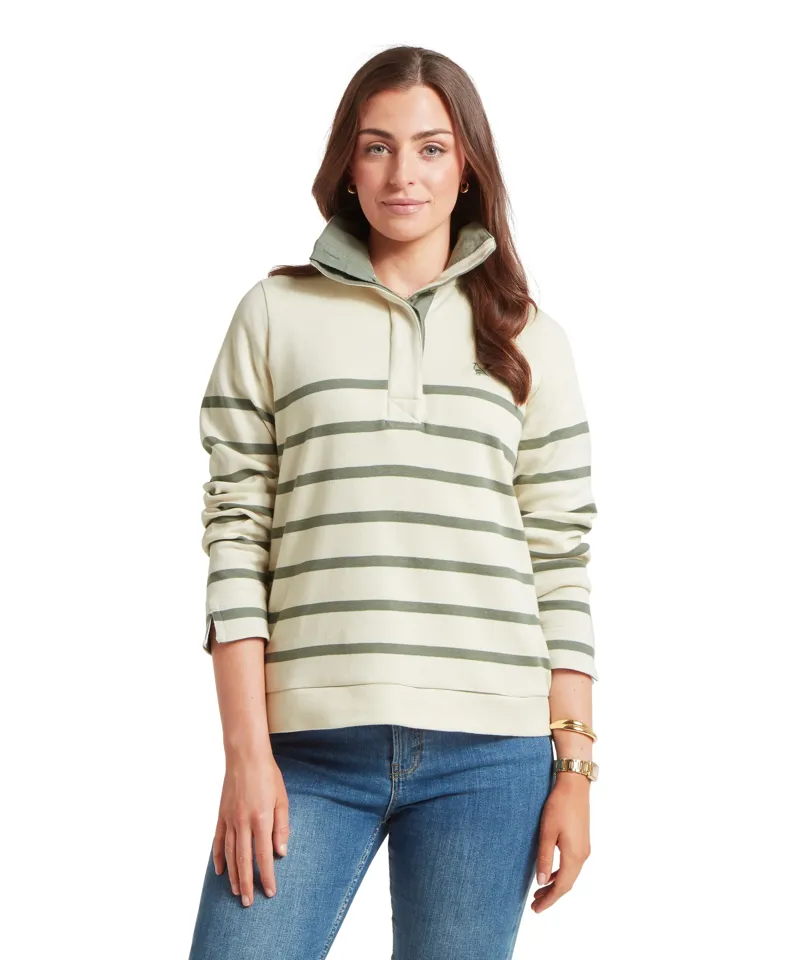 Schoffel Sandown Sweatshirt - Pale Stone/Agave Green Stripe