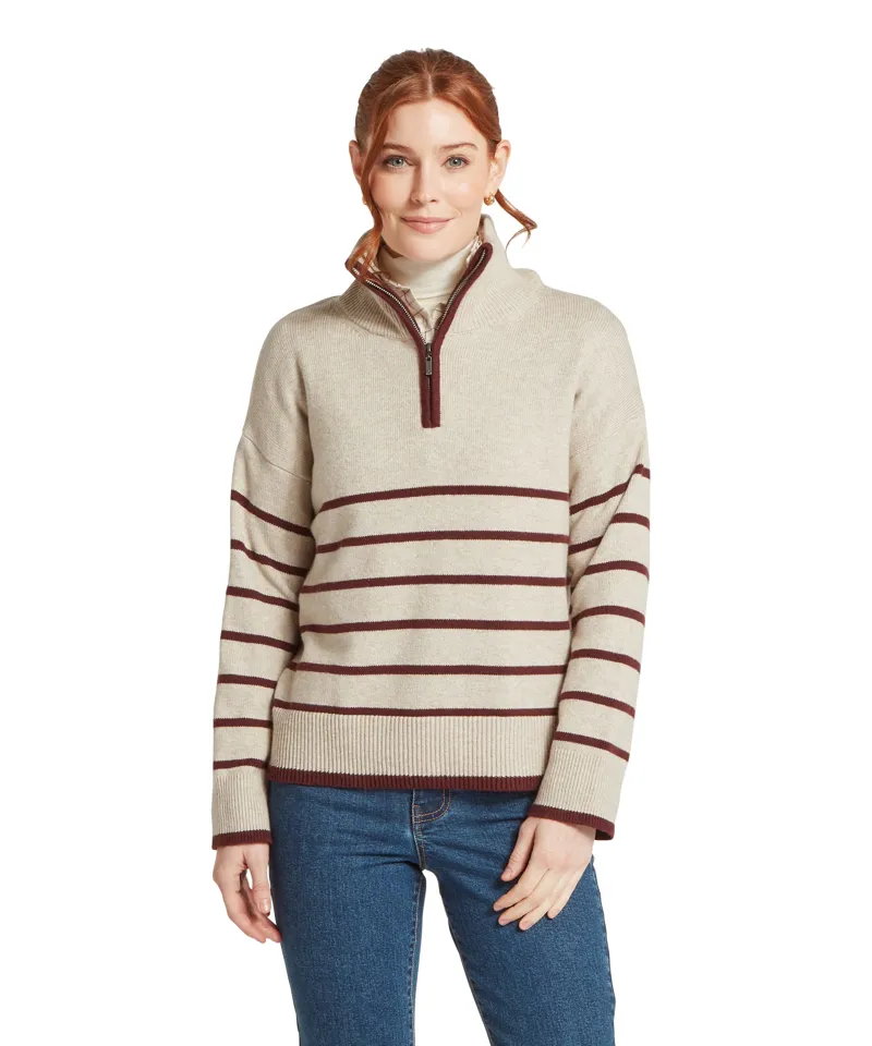 Schoffel Sandsend Quarter Zip Jumper - Oatmeal/Port