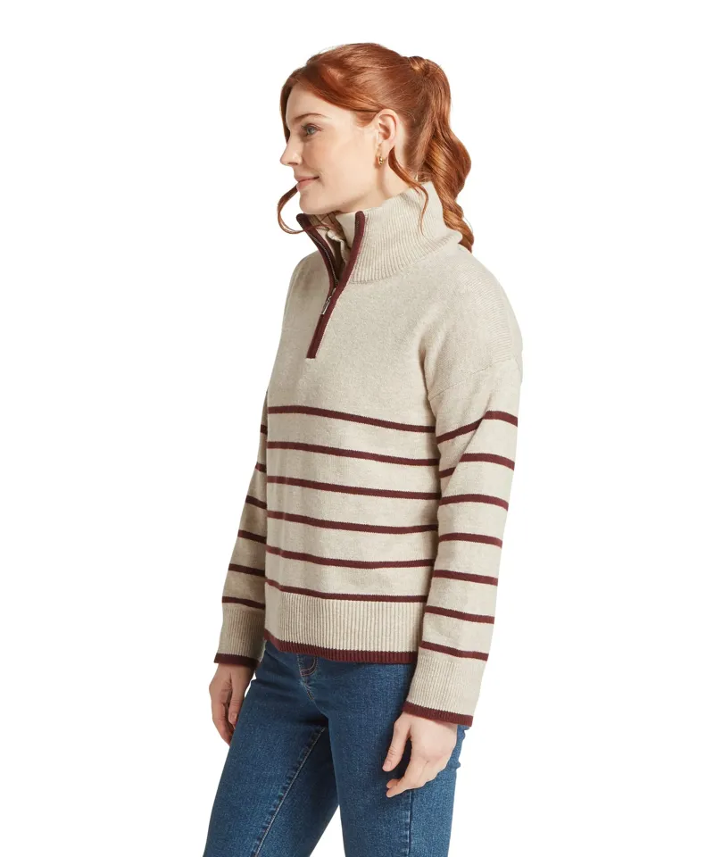 Schoffel Sandsend Quarter Zip Jumper - Oatmeal/Port-3
