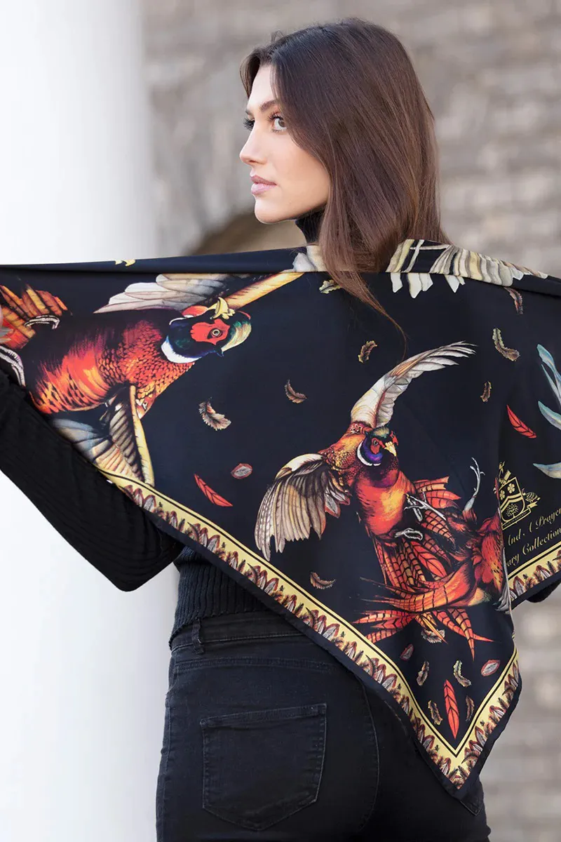 Clare Haggas A Wing And A Prayer Ebony and Gold Large Square Scarf 